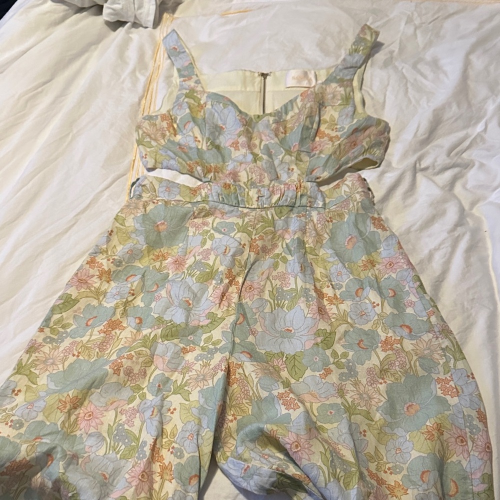 SANCIA Floral Jumpsuit in Soft Blue and Cream